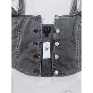 GAP Denim Corset Top Button Front Sleeveless Gray Fitted Size 0‎ NWT
